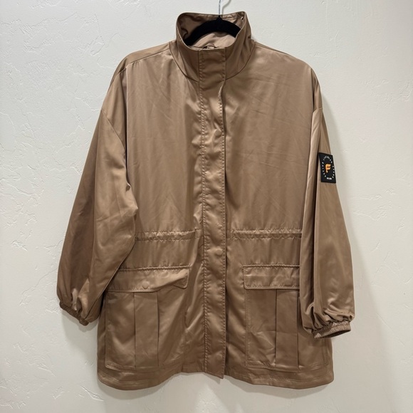 NWT Fabletics Utility Parka Women's Medium Beigewood Tan Cinch Waist Athleisure - Picture 2 of 15